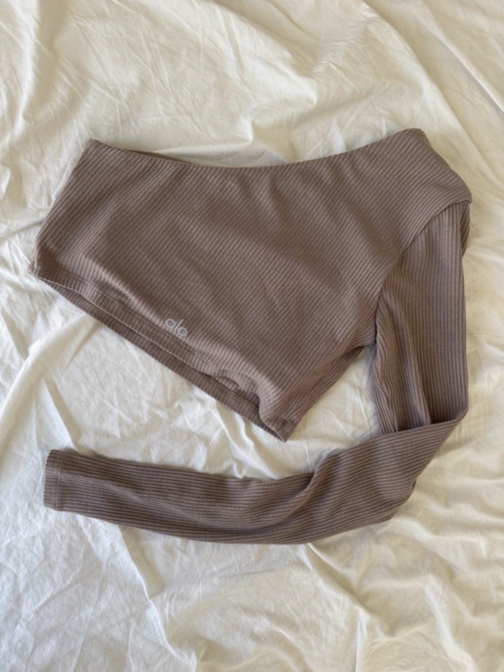 ALO Yoga Ribbed One-Shoulder Top in Tan